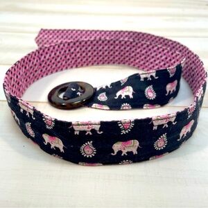 Vera Bradley Retired Pink Black Reversible Fabric Belt, Tortoise Buckle